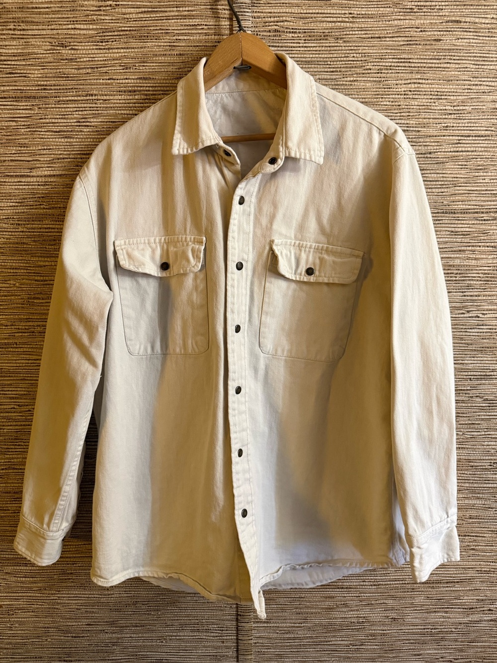 J. Galt Denim Shirt Mens Size XS Cream Snap Button Up 100% Cotton Oversized